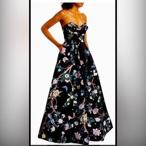 Marchesa Black Floral Satin Ballgown. NWT. Size 8